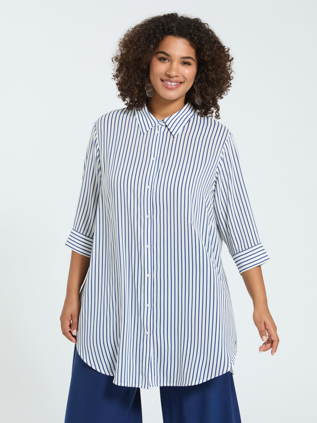 Striped shirt in viscose muslin image number 0