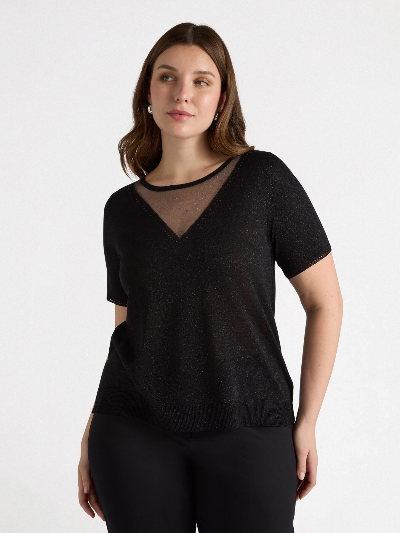 T-shirt lurex con d&eacute;tail sur l&rsquo;encolure image number 0