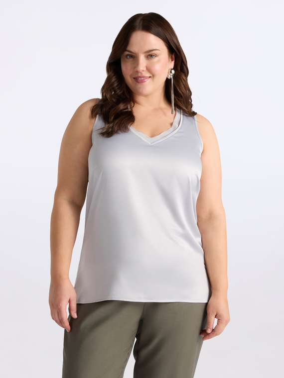 Fiorella Rubino - Top in due tessuti con scollo a V Donna, Grigio Taglia: S (48-50 IT)