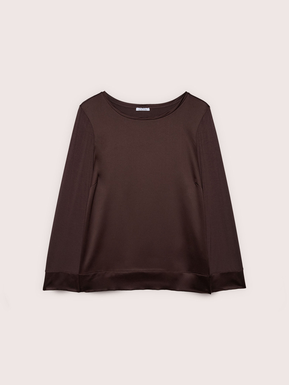 T-shirt bimaterica in raso e jersey