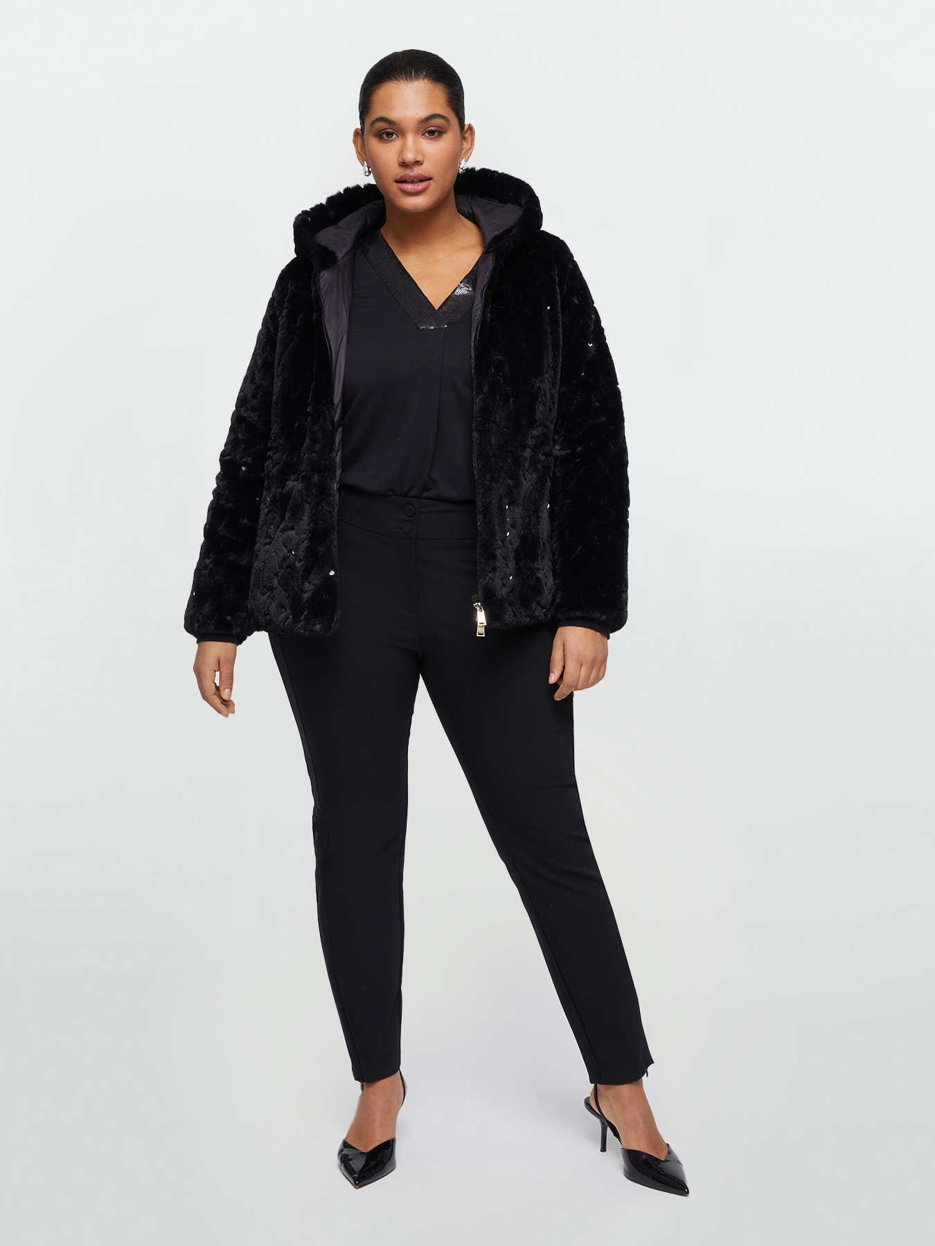 Embroidered plush effect jacket image number 0