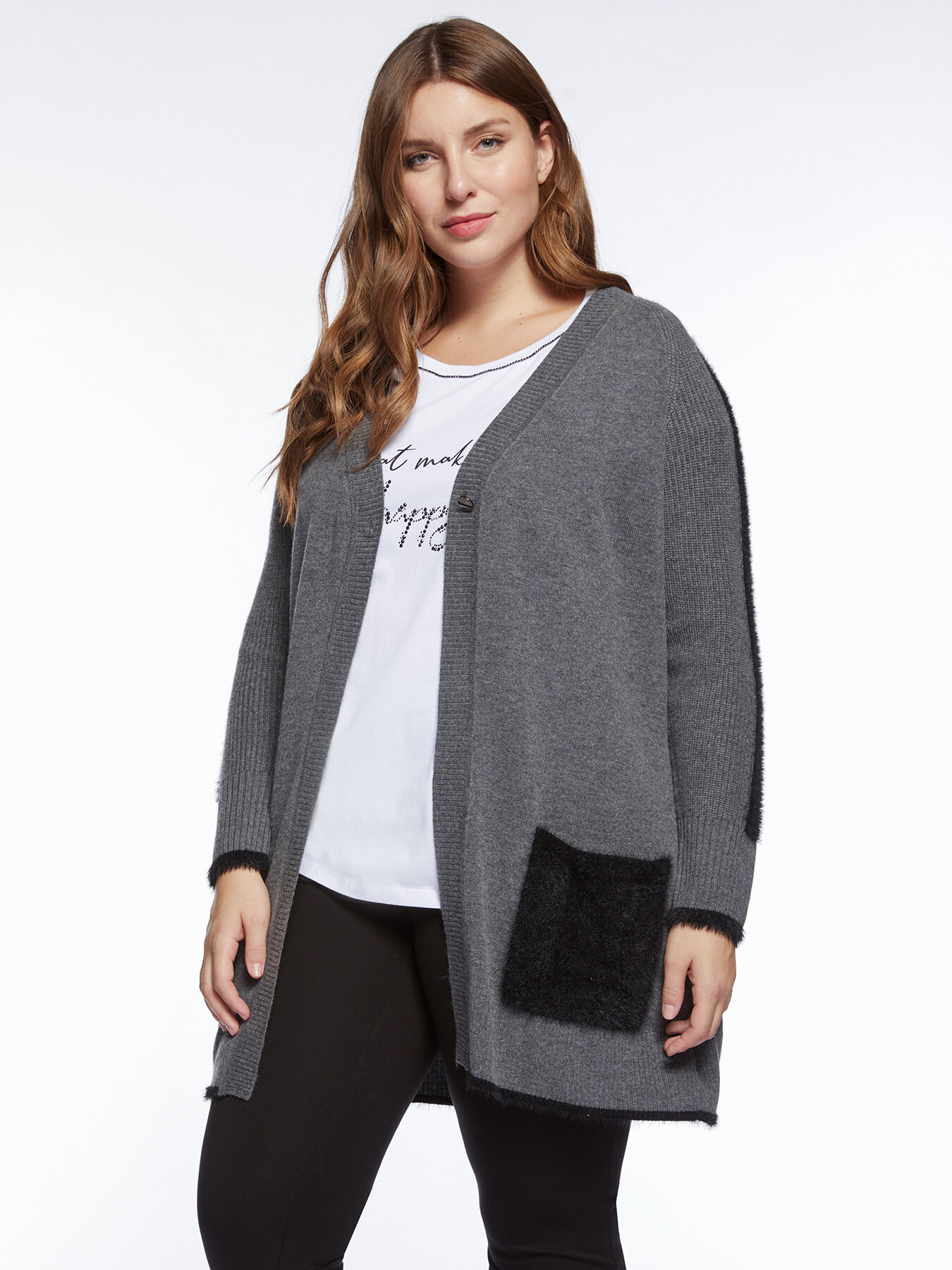 Cardigan lungo con bordi neri image number 0