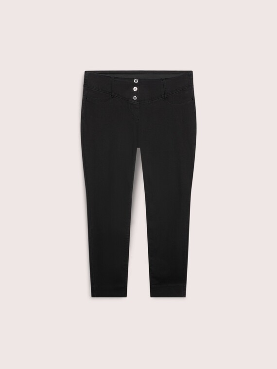 Black denim jeggings with three buttons