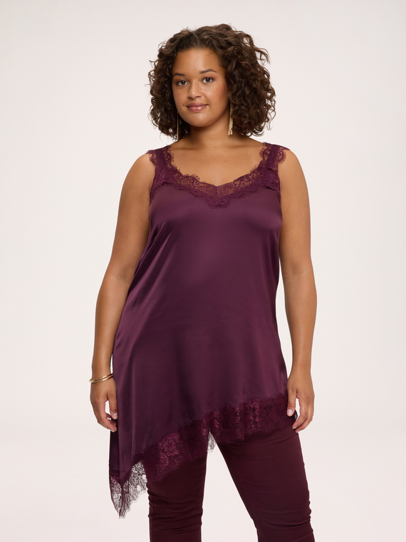 Viscose satin top with lace details