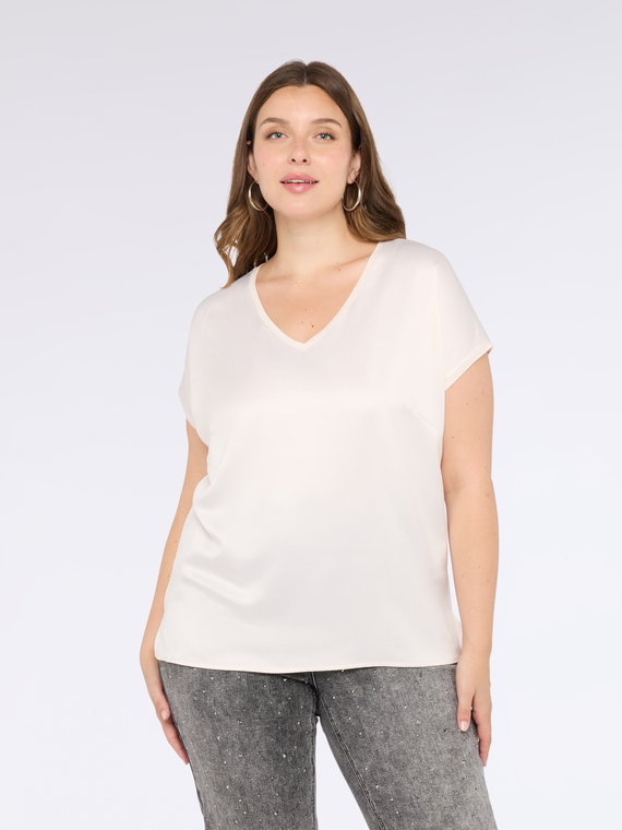 Two-material V-neck T-shirt