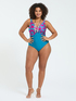 Crossover one-piece swimsuit tropical print image number 3
