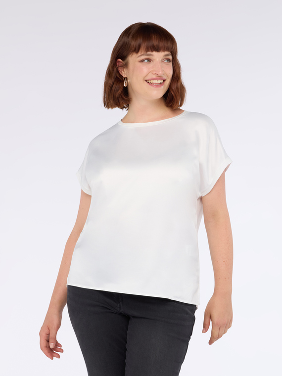 Two-material T-shirt with round neckline