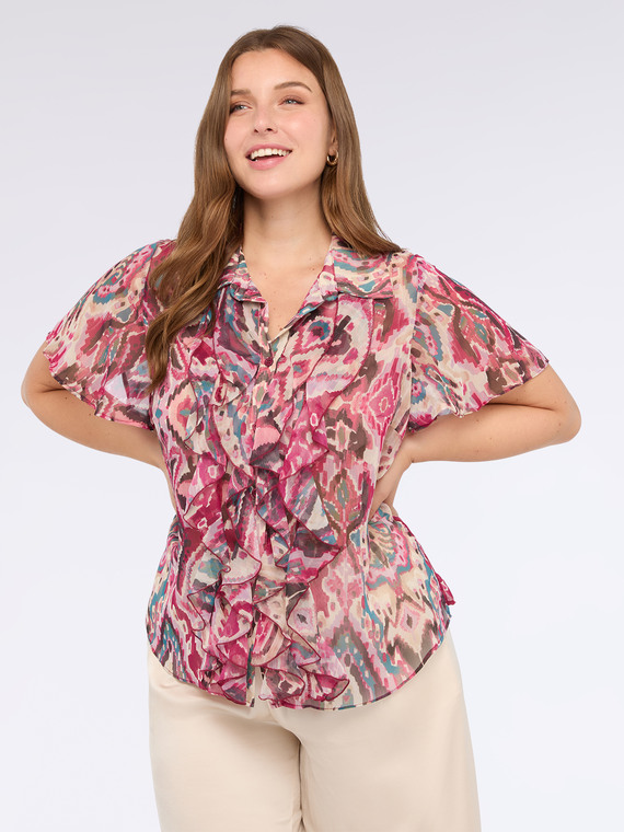 Georgette blouse with print and ruffle