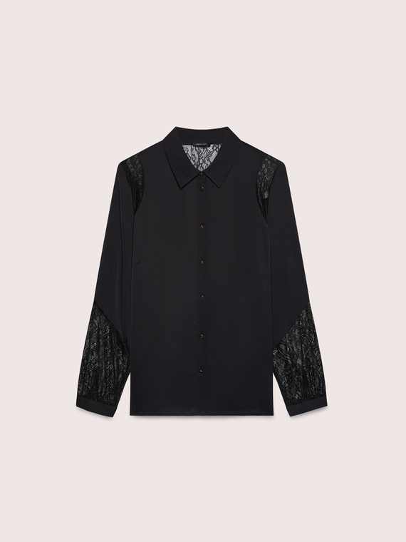 Stretch satin blouse with lace inserts