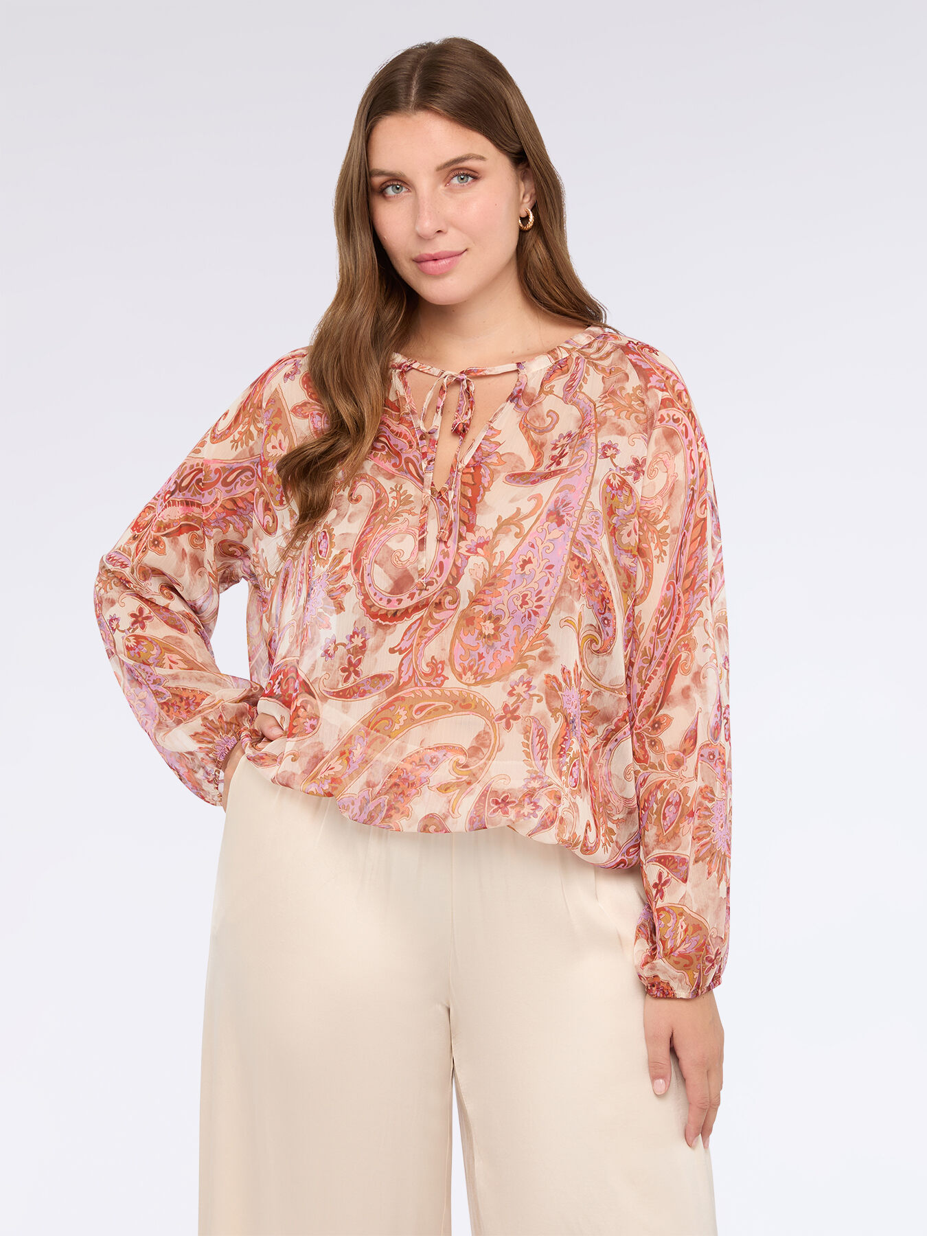 Bluse mit Paisley-Muster und Schn&uuml;ren image number 0