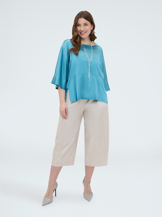 Satin blouse with boat neckline