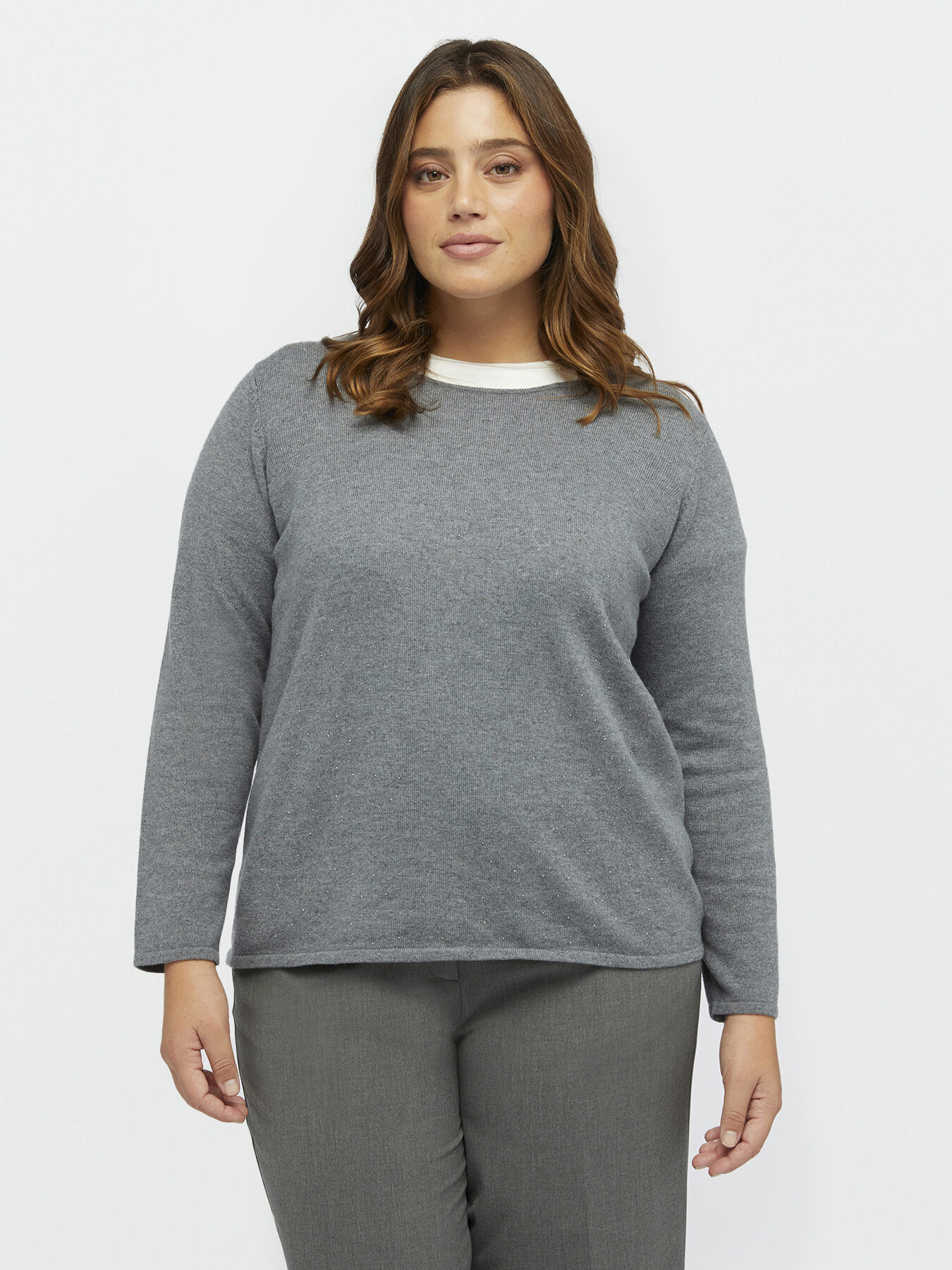 Pullover mit rundem Ausschnitt mit kleinen Strasssteinen image number 0