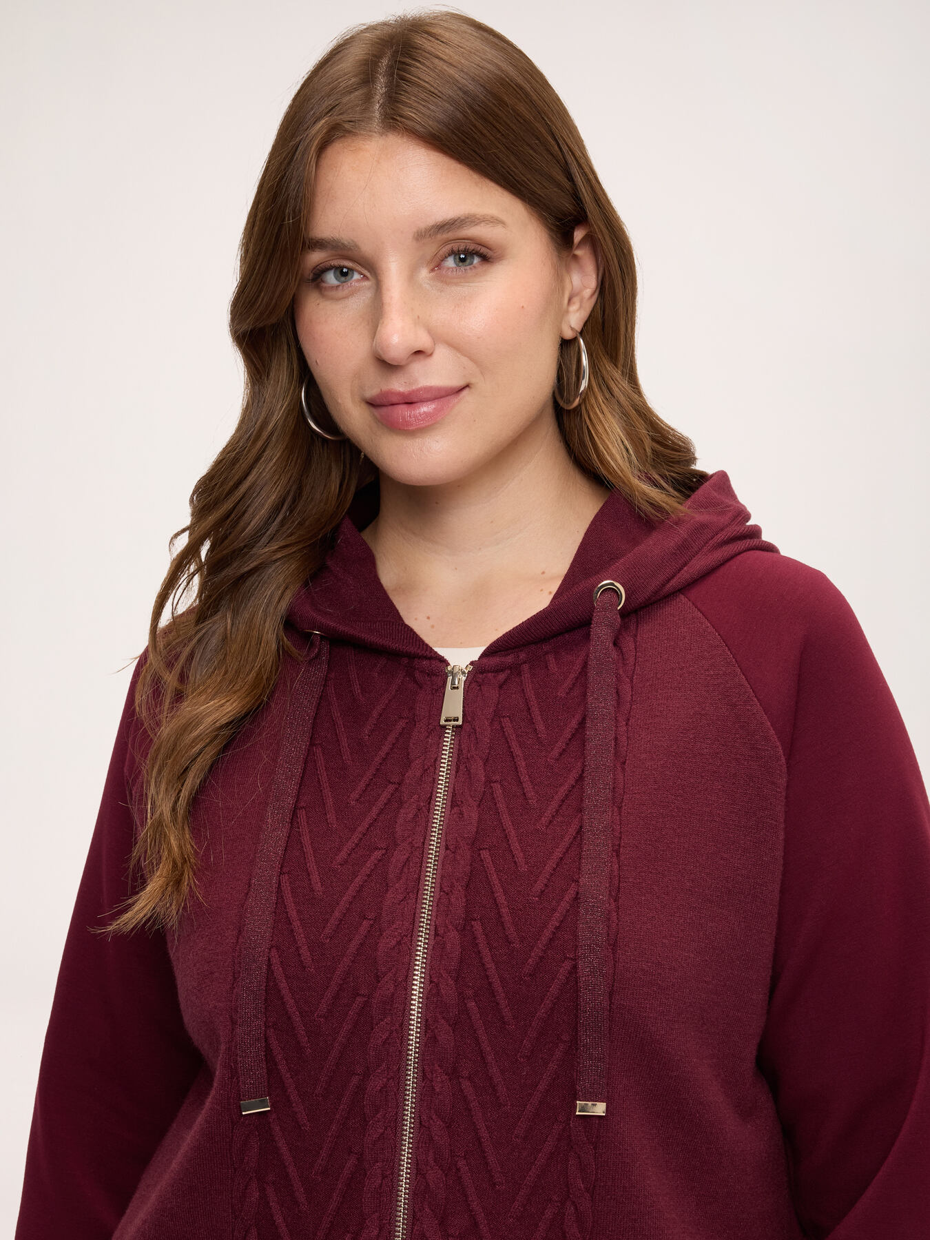Open cardigan with hood and cable knit image number 3