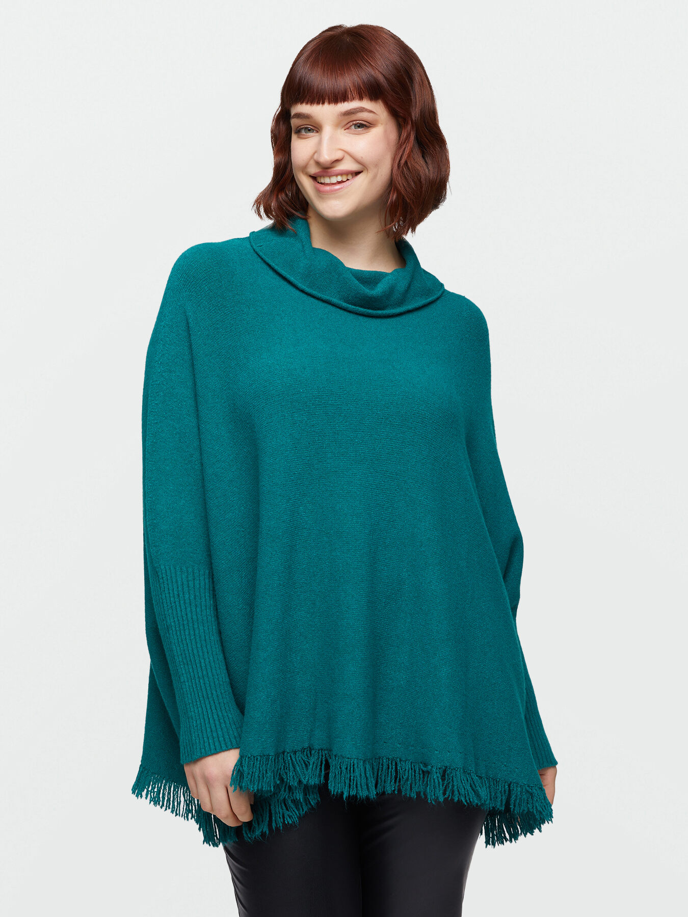 Maglia a mantella con frange e collo ad anello image number 2