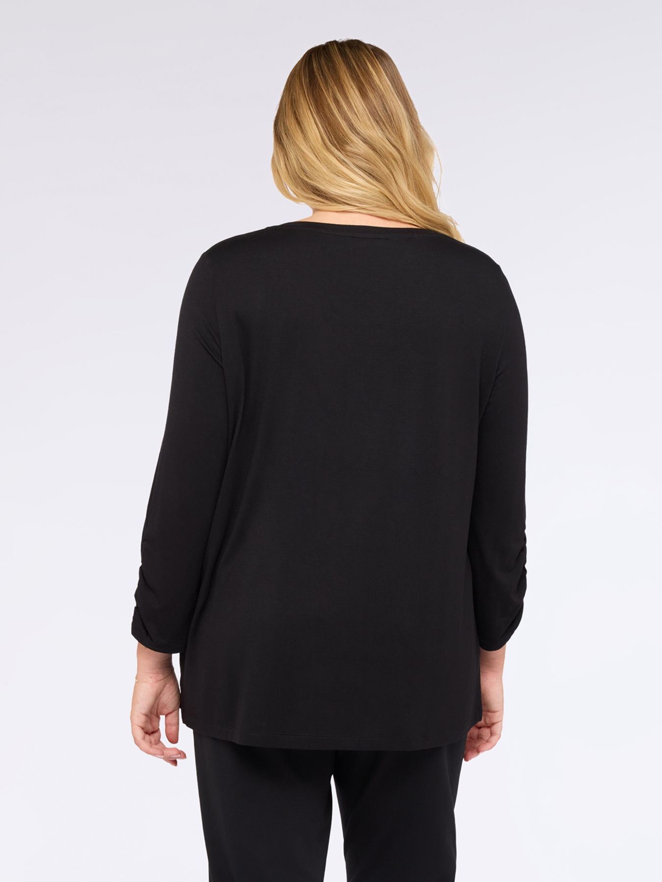 Two-material T-shirt with three-quarter sleeves in satin and jersey image number 1