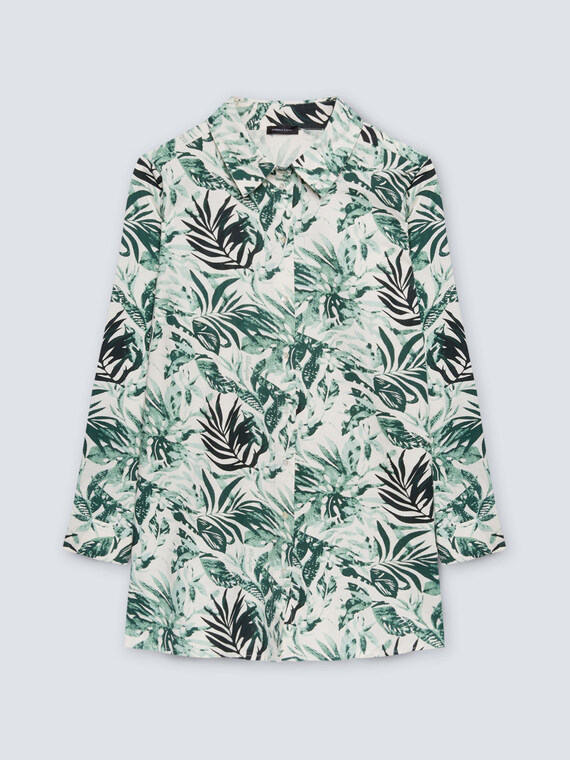Hemdbluse mit Dschungelprint aus Leinen und Baumwolle