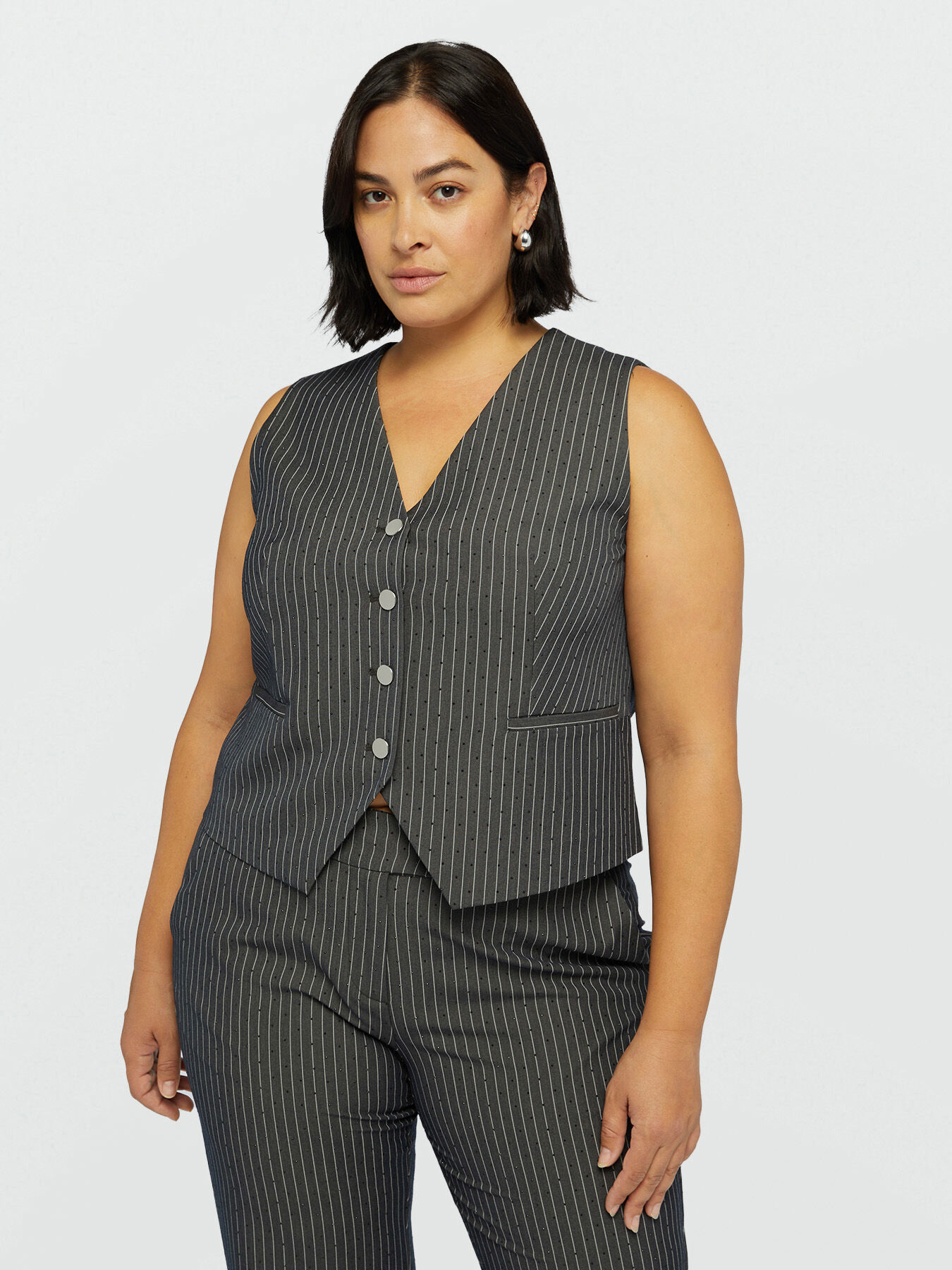 Gilet en tissu &agrave; fines rayures image number 1