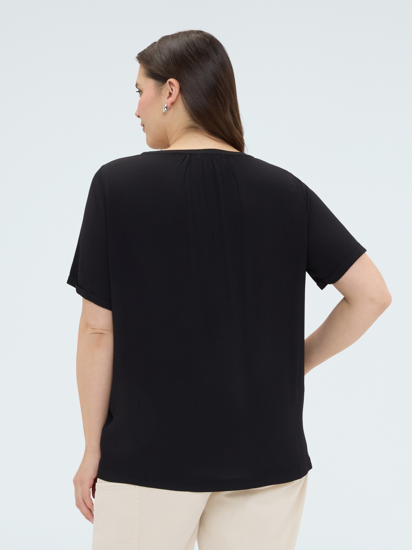 Bi-material t-shirt with floral embroidery image number 1