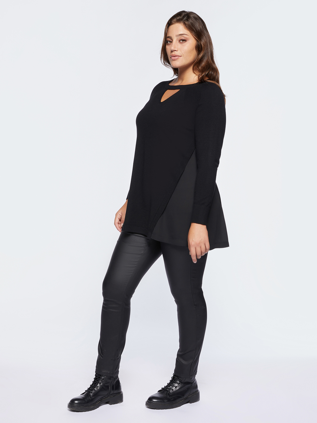 Maglia lunga con inserti in tessuto image number 3