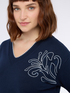 Sweater with floral embroidery and V-neck image number 3