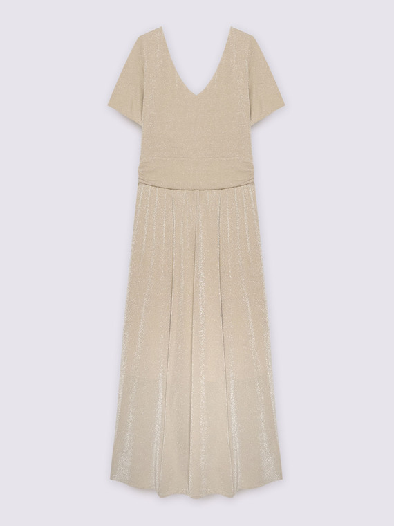 Robe longue en jersey lurex avec d&eacute;collet&eacute; en V