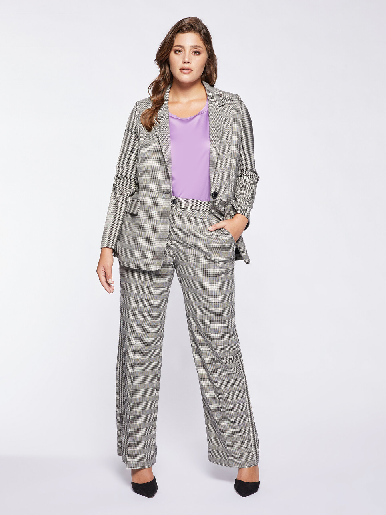 Glen plaid blazer with houndstooth sleeves image number 3