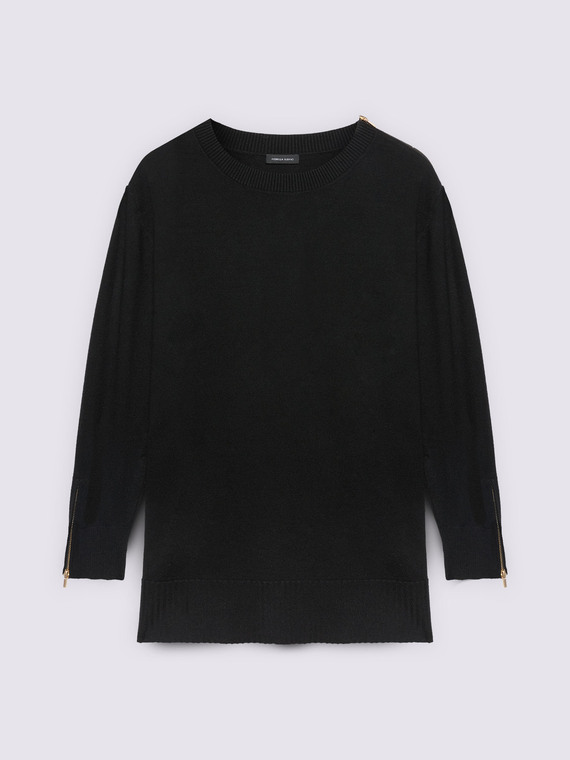 Maglia girocollo con zip decorative