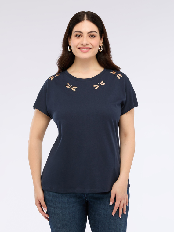 Fiorella Rubino - T-shirt con dettaglio a libellula Donna, Blu Taglia: S (48-50 IT)