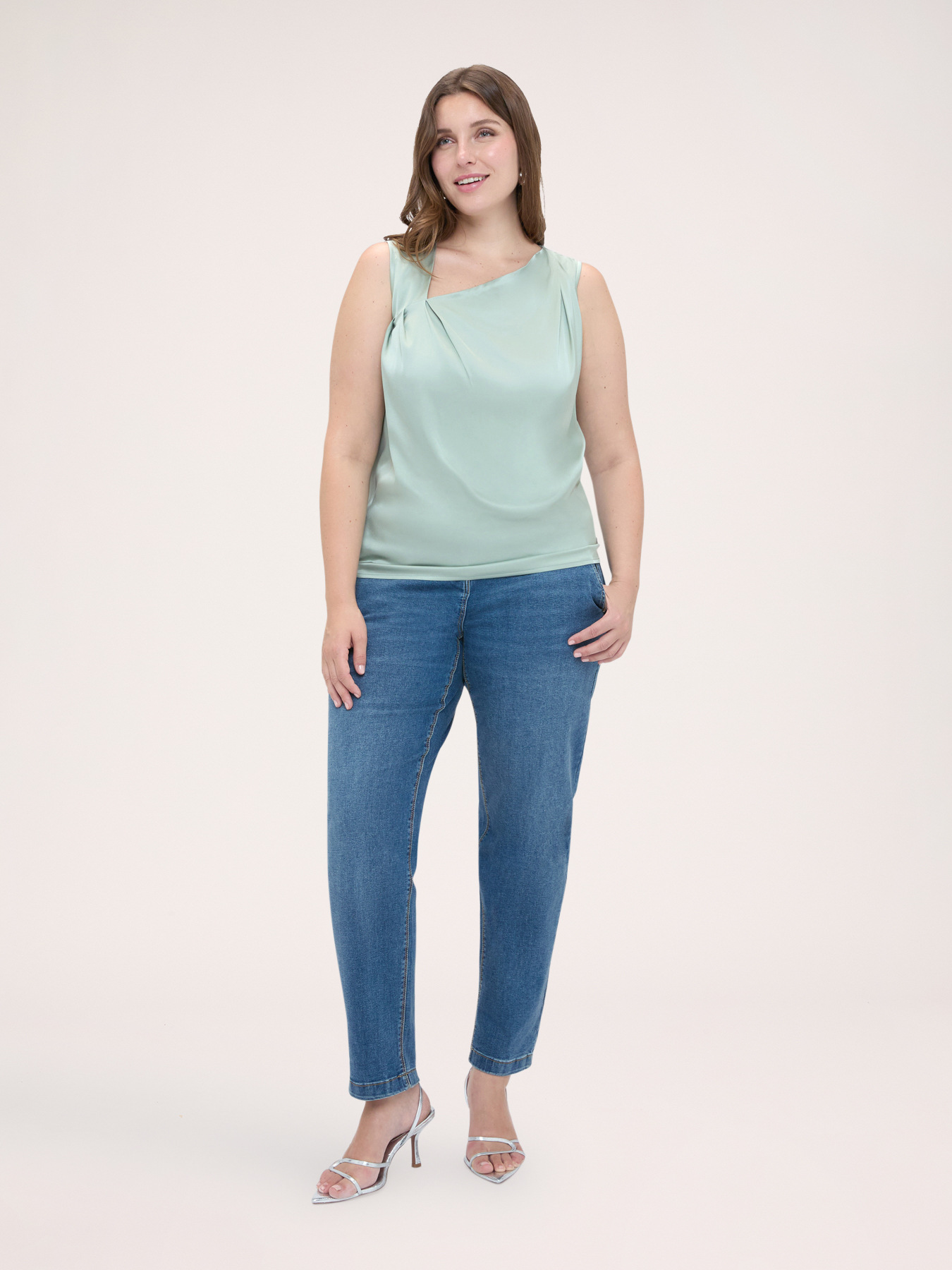 Stretch satin blouse with asymmetric draping image number 0