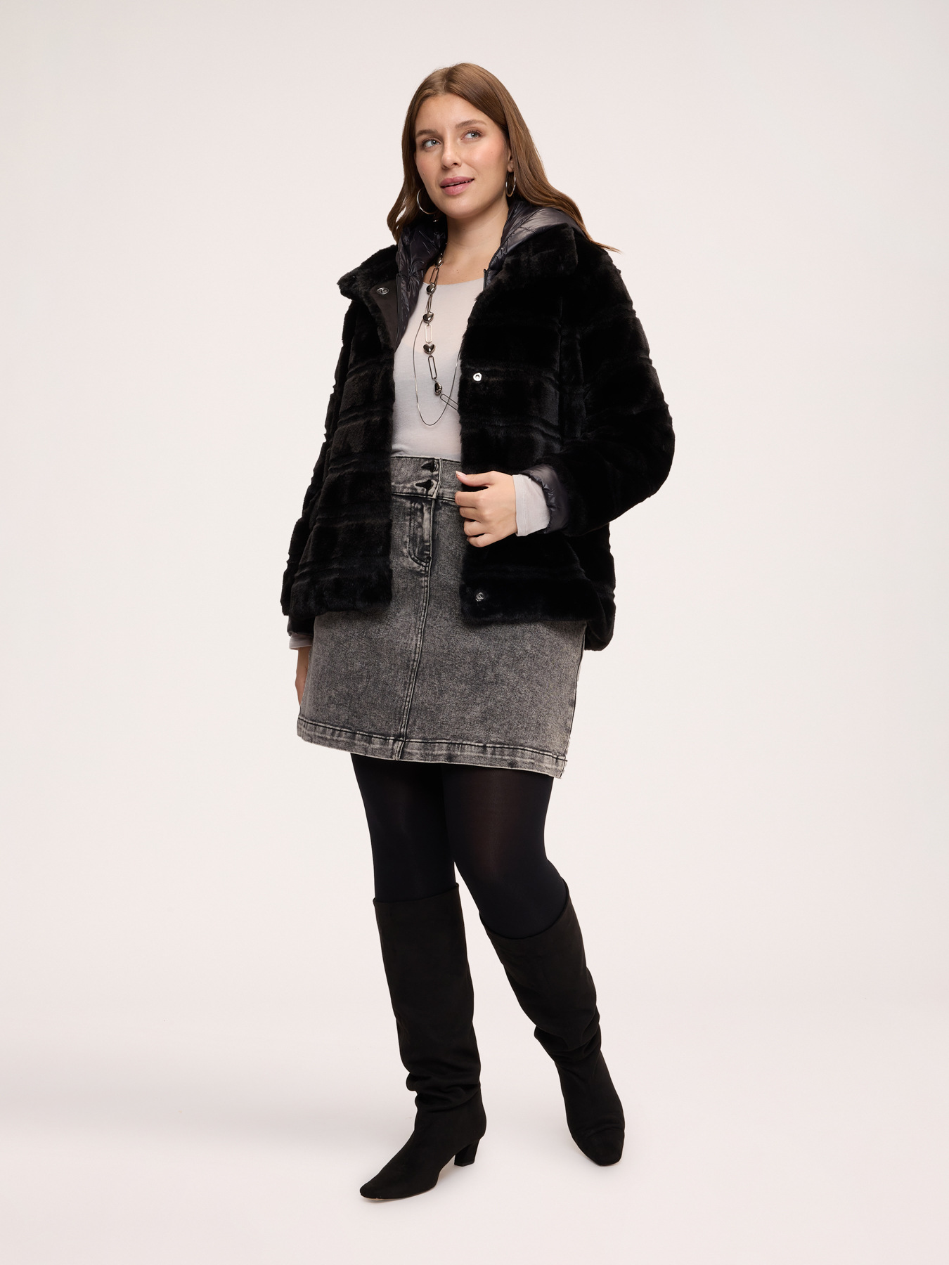 Faux fur jacket with front panel image number 2