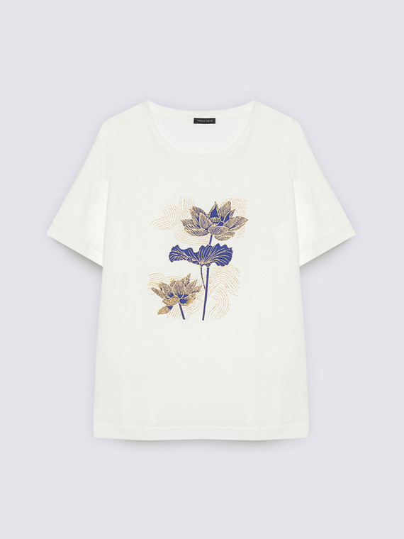 T-shirt in jersey di cotone con stampa floreale