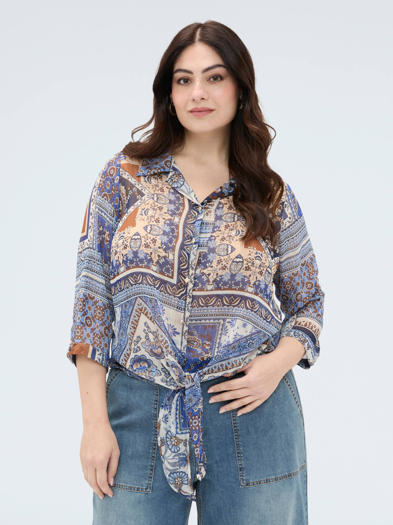 Foulard print blouse in viscose muslin image number 0