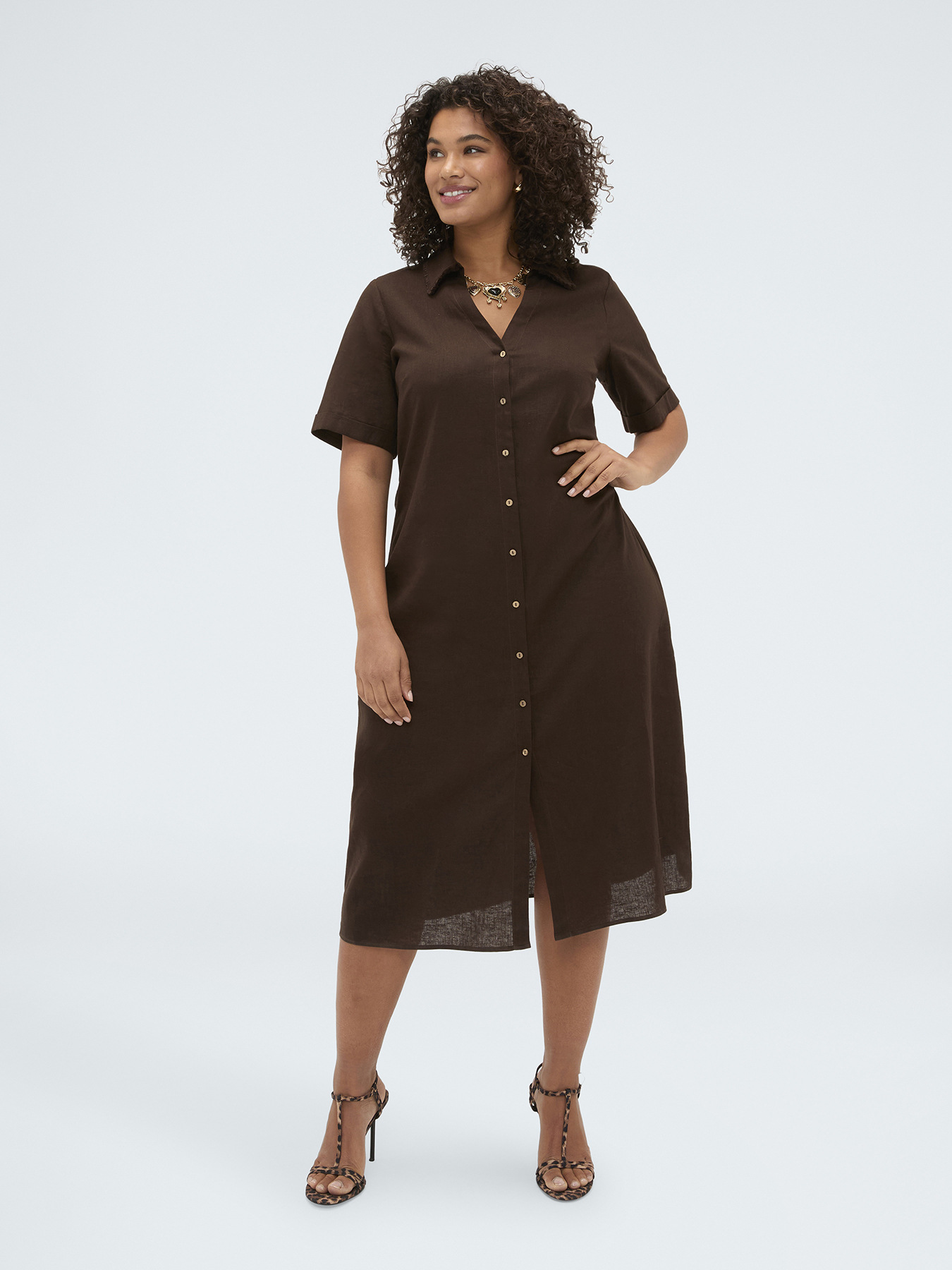 Linen and viscose blend shirtdress image number 3
