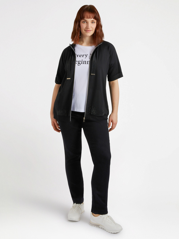 Fiorella Rubino - Felpa maniche corte con dettagli luminosi Donna, Nero Taglia: XS (44-46 IT)