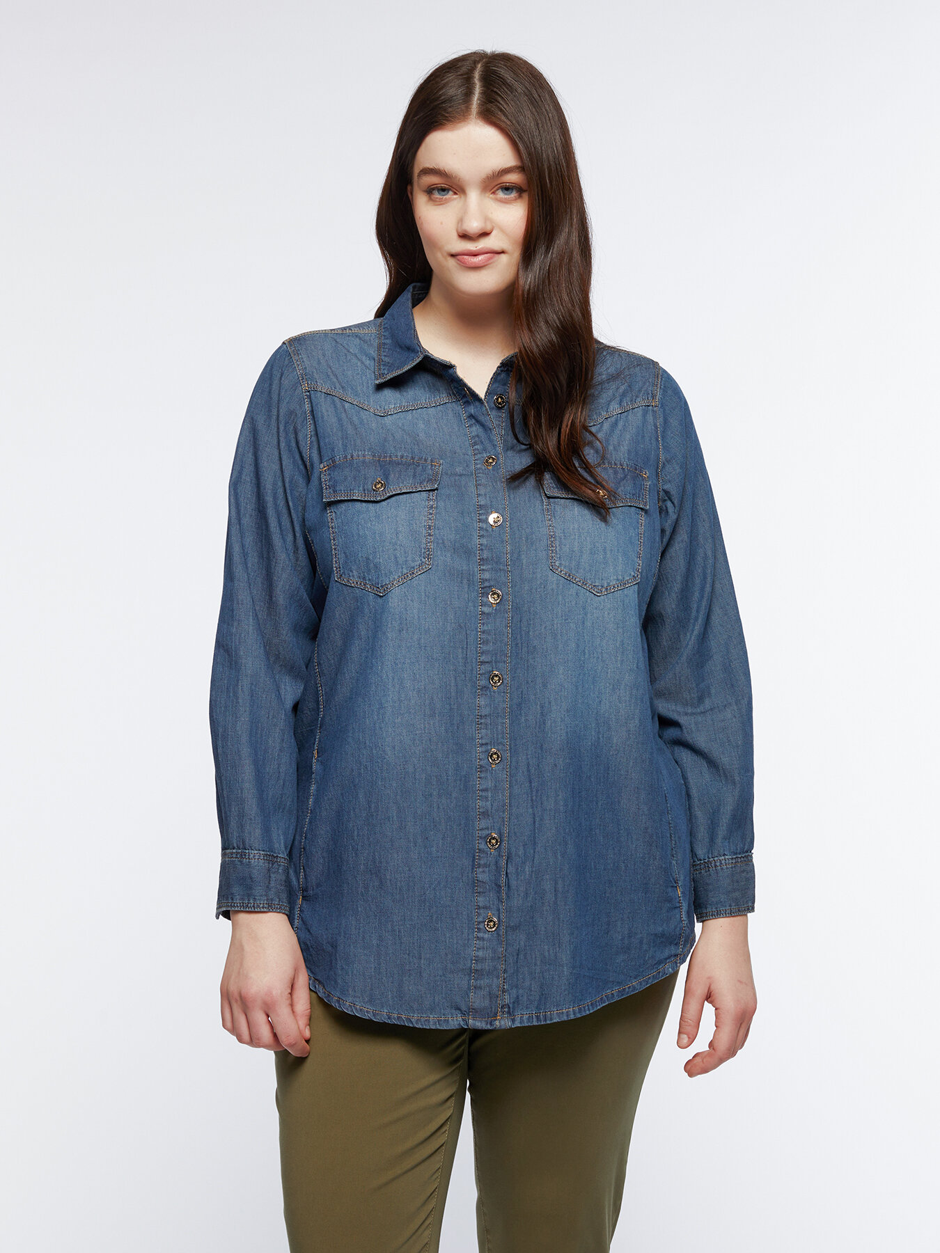 Camicia in chambray mid blue image number 0
