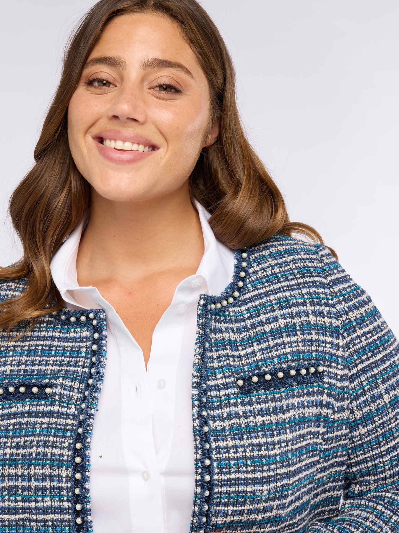 Bouclé fabric jacket with beads image number 3