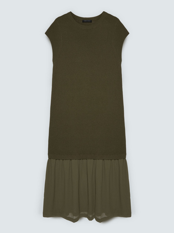 Long knit dress with flounce
