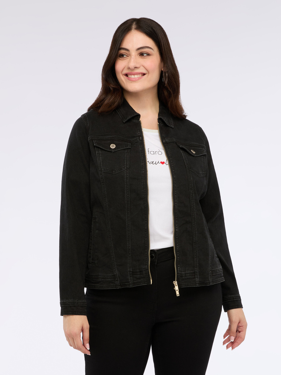 Denim jacket with zip and pockets