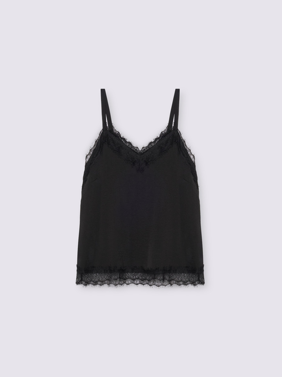 Satin-Top mit Spitzendetails