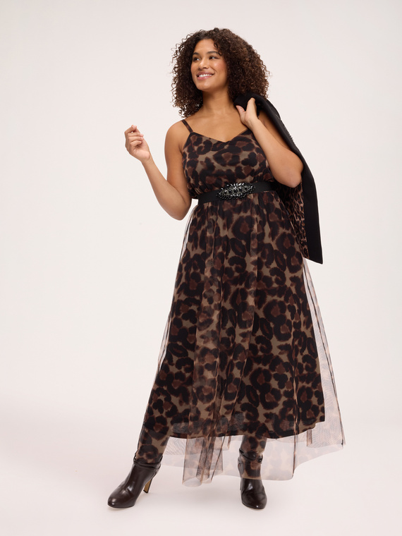 Long animal-print tulle dress