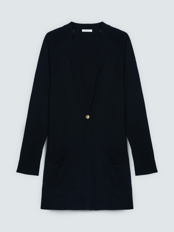 Long V-neck cardigan in fine knit