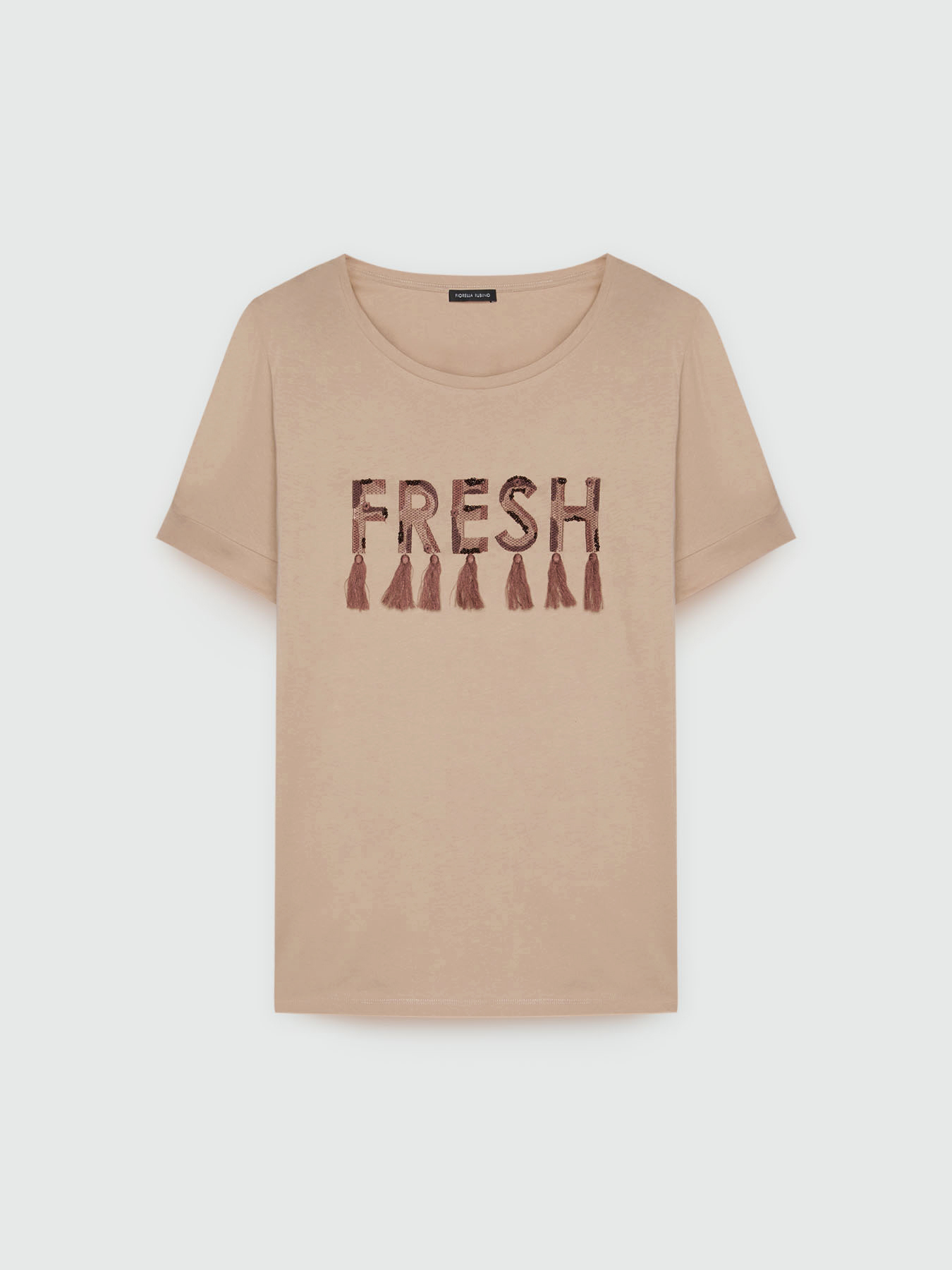 T-shirt con scritta e nappine image number 4