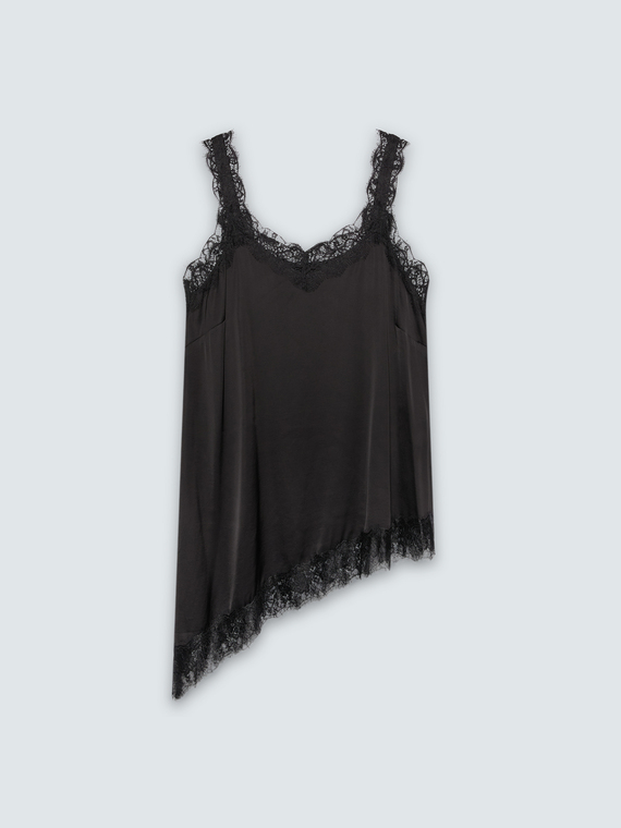 Viscose satin top with lace details