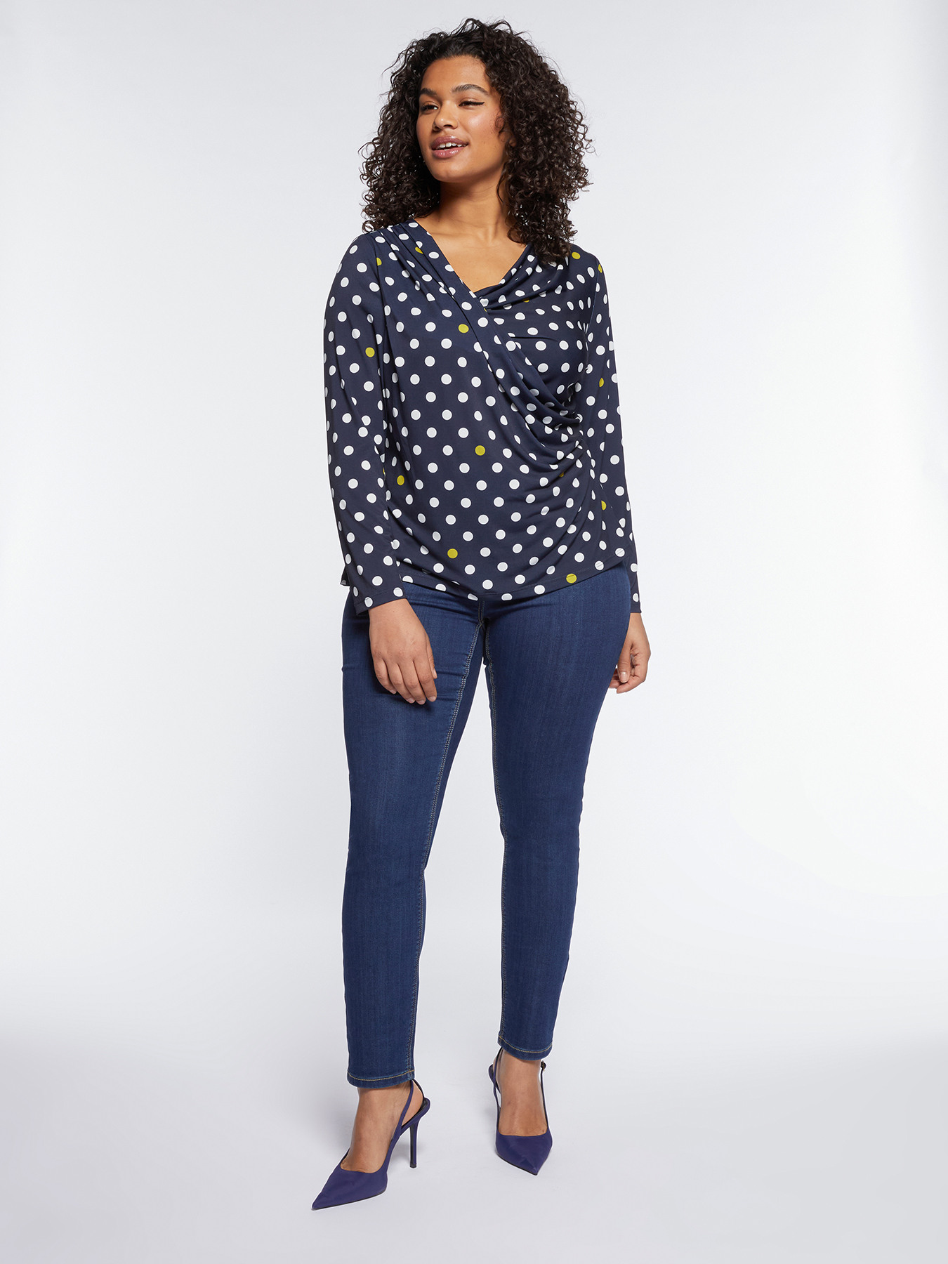 Polka dot T-shirt with cowl neck image number 3