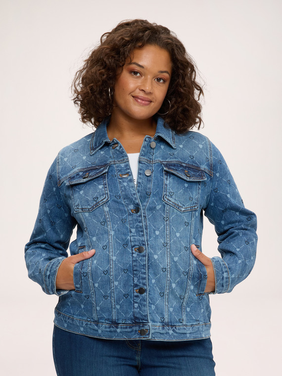 Denim jacket with print and hearts