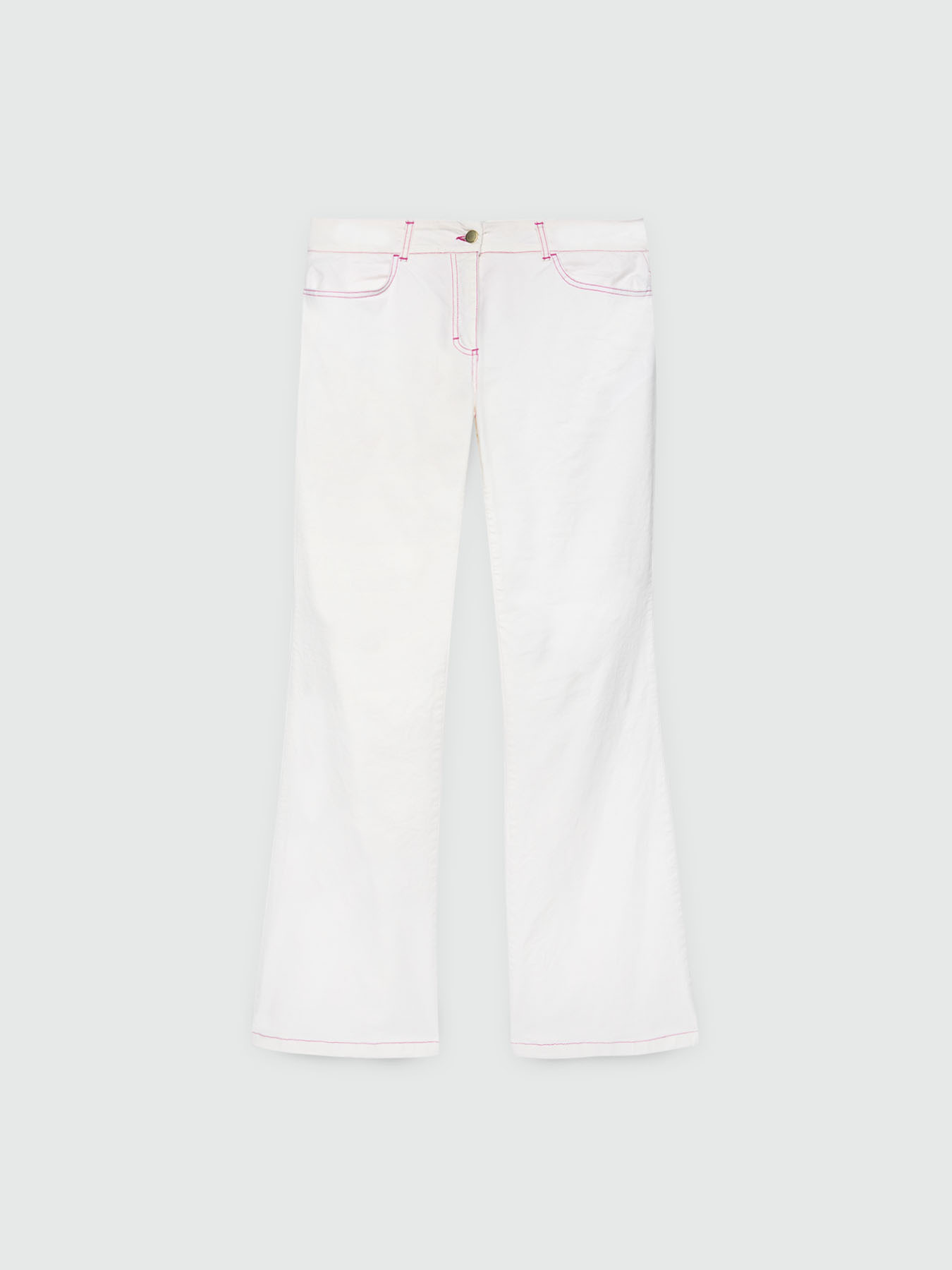 Pantalon flare en coton avec surpiq&ucirc;res fuchsia image number 4