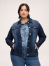 Denim jacket with floral brooch image number 0