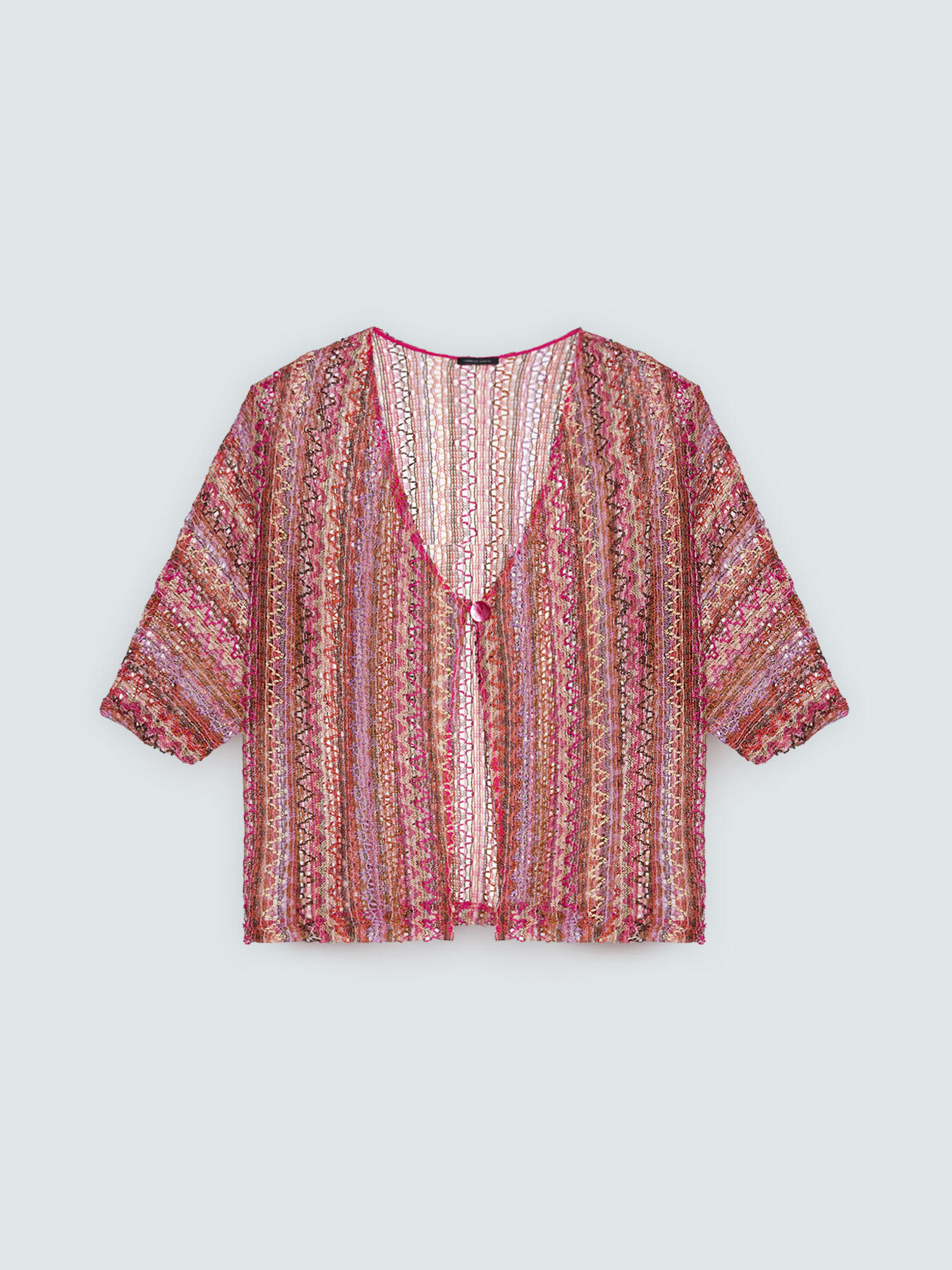 Short striped crochet-effect kimono image number 1