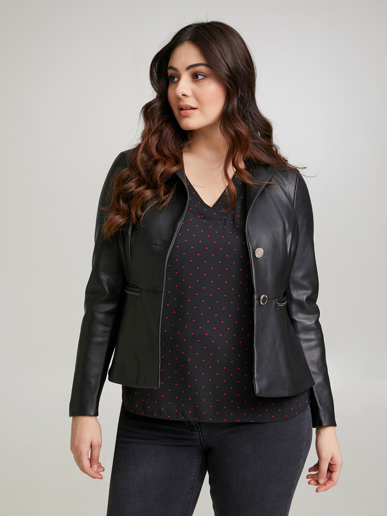 Faux leather jacket with embroidery image number 0