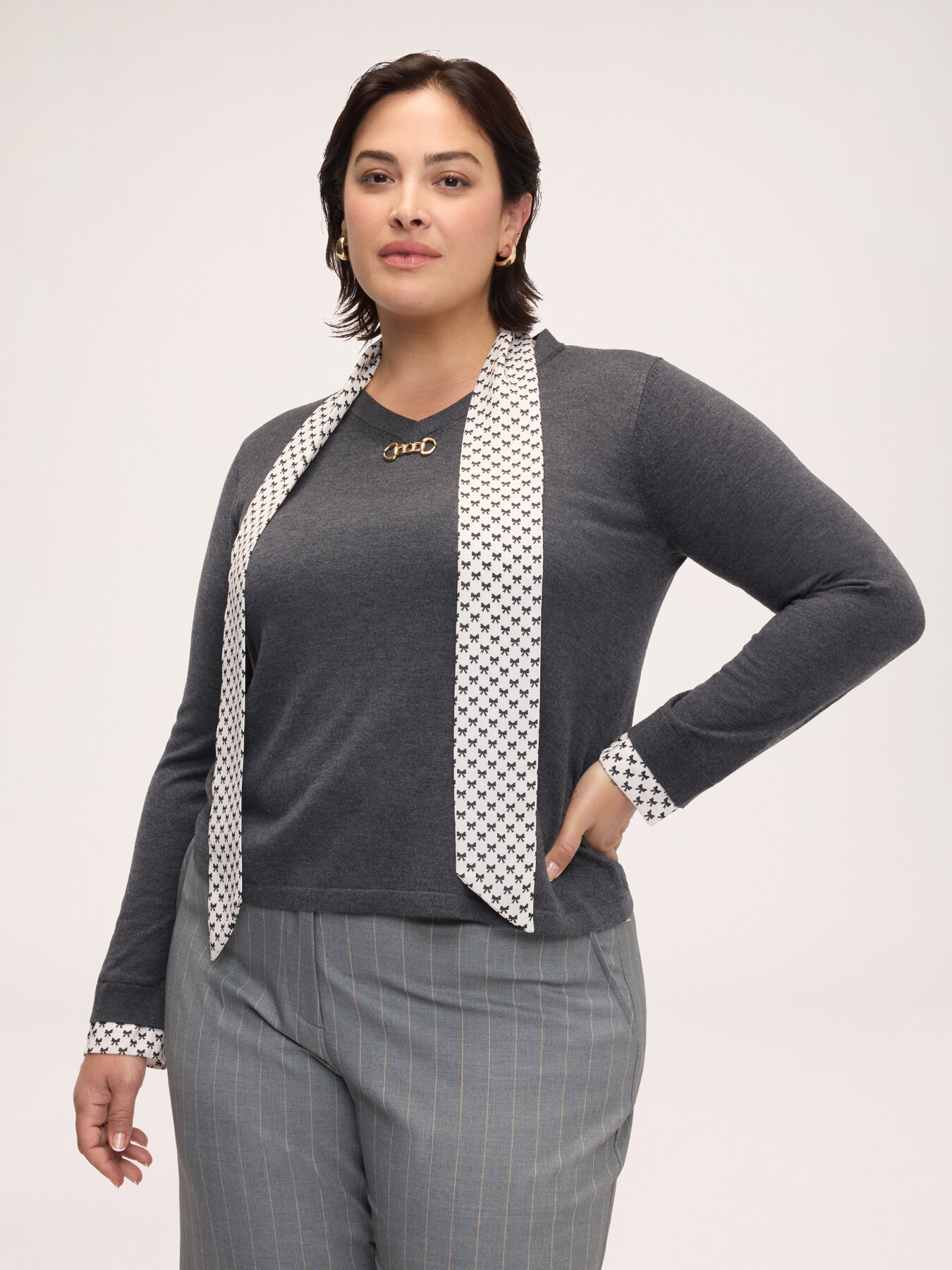 Viscose sweater with integrated printed scarf image number 0